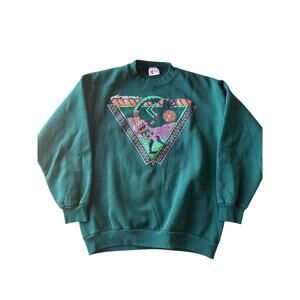 Vintage Arizona Hunter Green Kokopelli Puff Print USA Made L* Sunbelt Crewneck